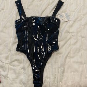 Patent leather body suit top brand new